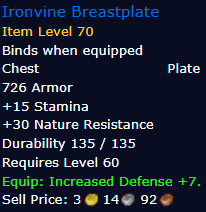 [WoW Classic ERA] Ironvine Breastplate Item Level 70 (Plate Chest)
