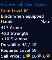 [WoW Classic ERA] Gloves of the Dawn Item Level 64 (Plate Hands)