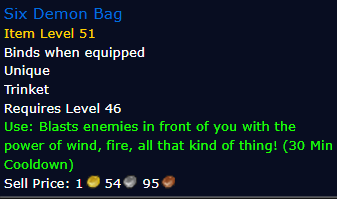 [WoW Classic ERA] Six Demon Bag Item Level 51 (Trinket)