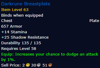 [WoW Classic ERA] Darkrune Breastplate Item Level 63 (Plate Chest)