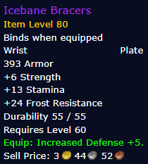 [WoW Classic ERA] Icebane Bracers Item Level 80 (Plate Wrist)