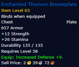 [WoW Classic ERA] Enchanted Thorium Breastplate Item Level 63 (Plate Chest)