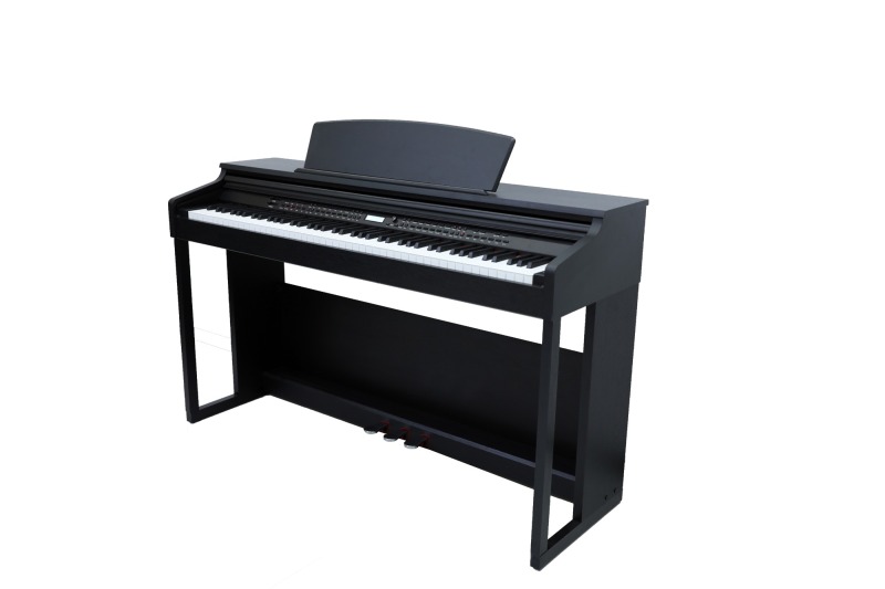 DK-550   高端数码钢琴，仿传统钢琴双立柱设计、进口仿玫瑰木纹黑色PVC饰面、直选式操作面板功能便捷触发