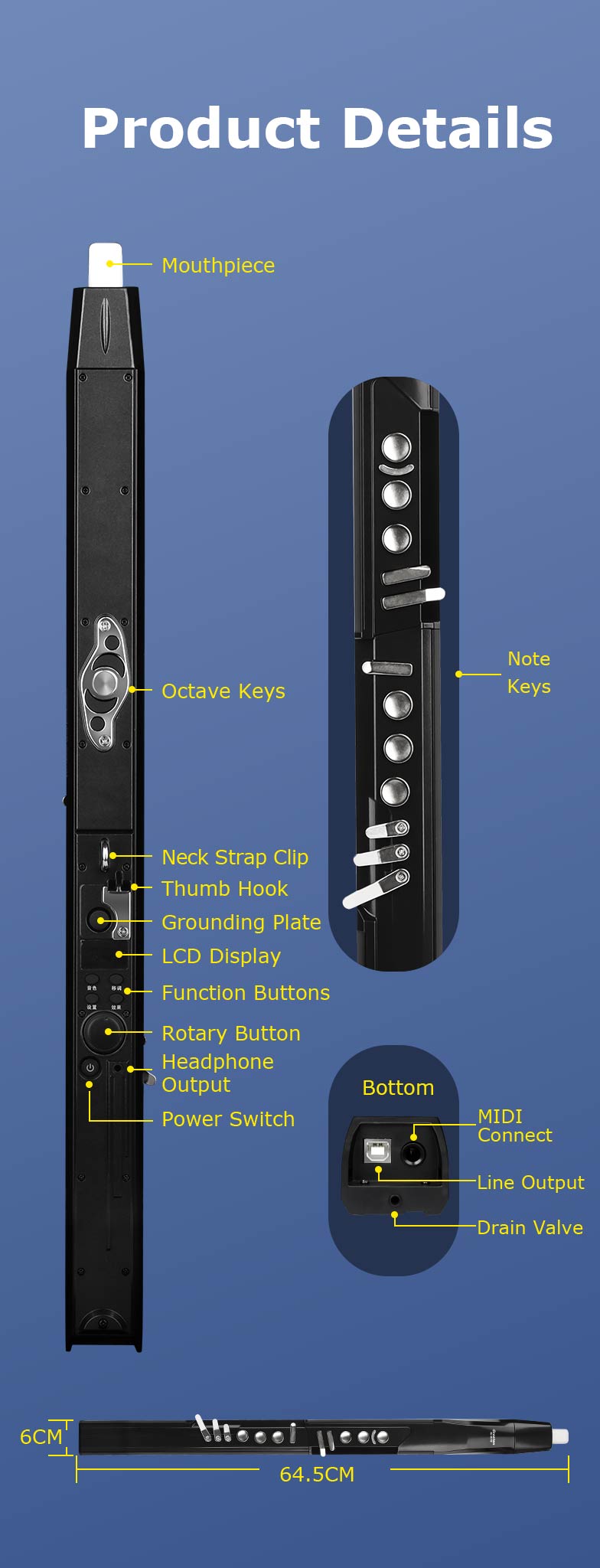 Greaten AP200 Electronic Wind Instrument, Digital Saxophone, Electric  Flute, 64 Sounds, 6 Fingerings