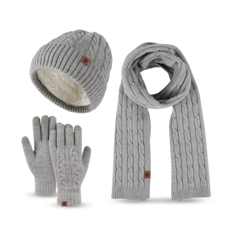 Wool Beanie / Scarf / Touchscreen Gloves Set