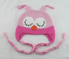 Hand-Knit Baby Owl Trapper Beanie