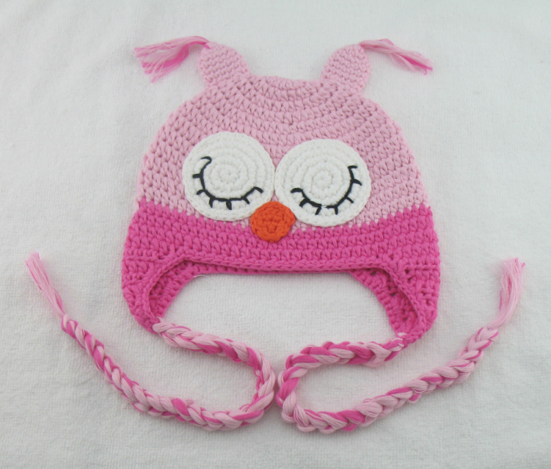 Hand-Knit Baby Owl Trapper Beanie