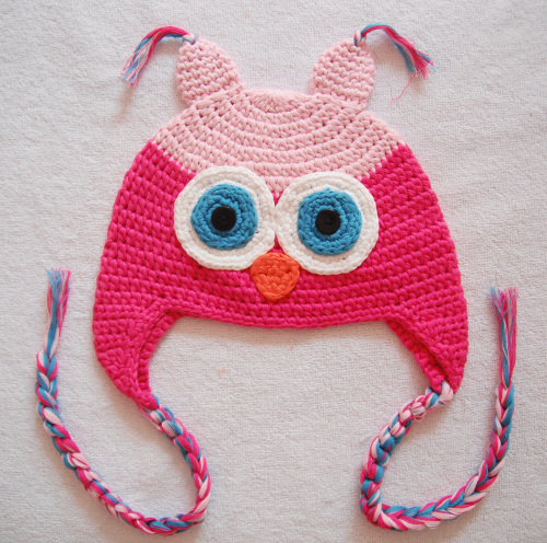 Hand-Knit Baby Owl Trapper Beanie
