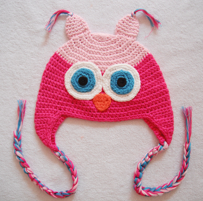Hand-Knit Baby Owl Trapper Beanie