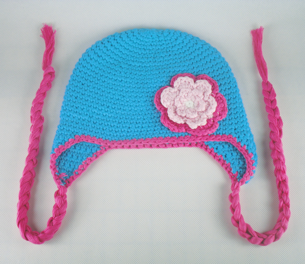 Hand-Knit Baby Girl Floral Trapper Beanie