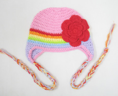 Hand-Knit Baby Girl Floral Trapper Beanie