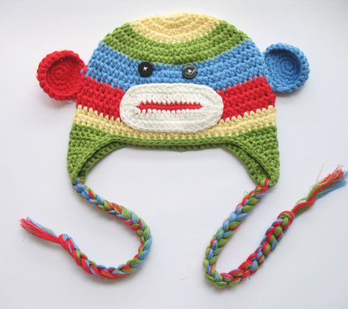 Hand-Knit Baby Monkey Trapper Beanie