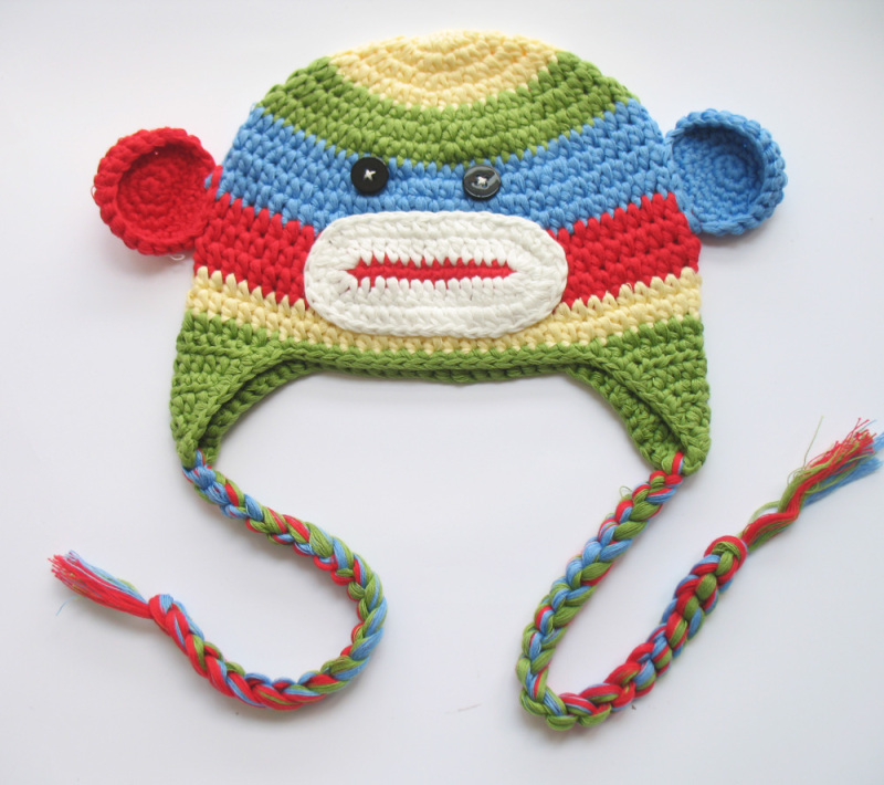 Hand-Knit Baby Monkey Trapper Beanie