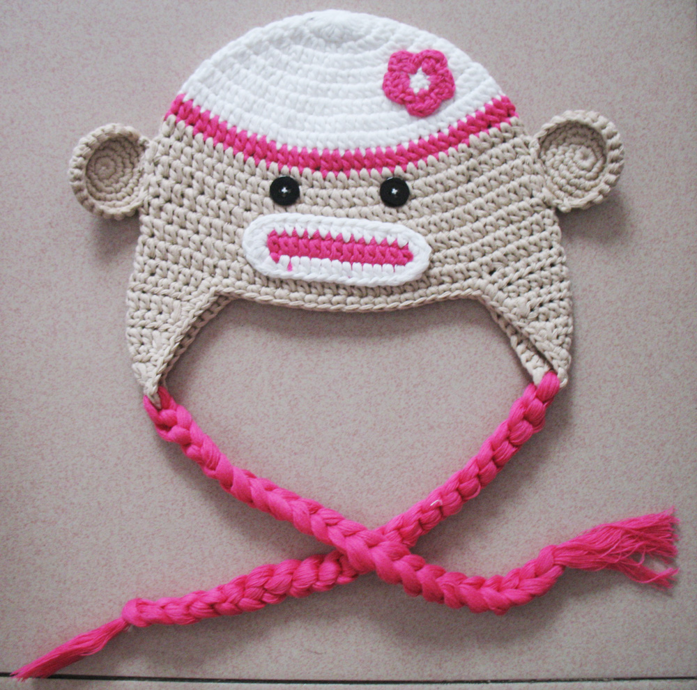 Hand-Knit Baby Monkey Trapper Beanie
