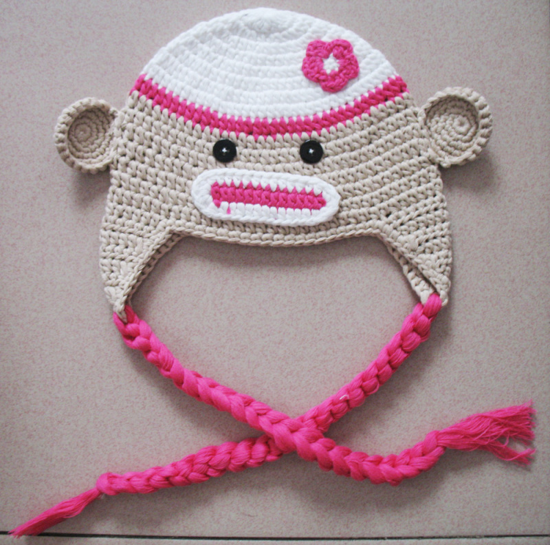 Hand-Knit Baby Monkey Trapper Beanie