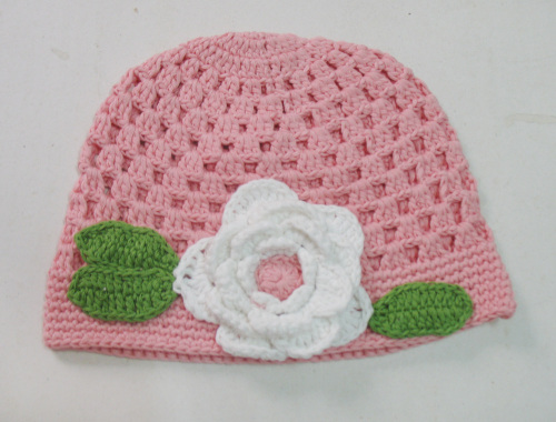 Hand-Knit Baby Girl Floral Beanie