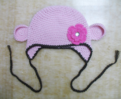 Hand-Knit Eared Baby Girl Floral Trapper Hat