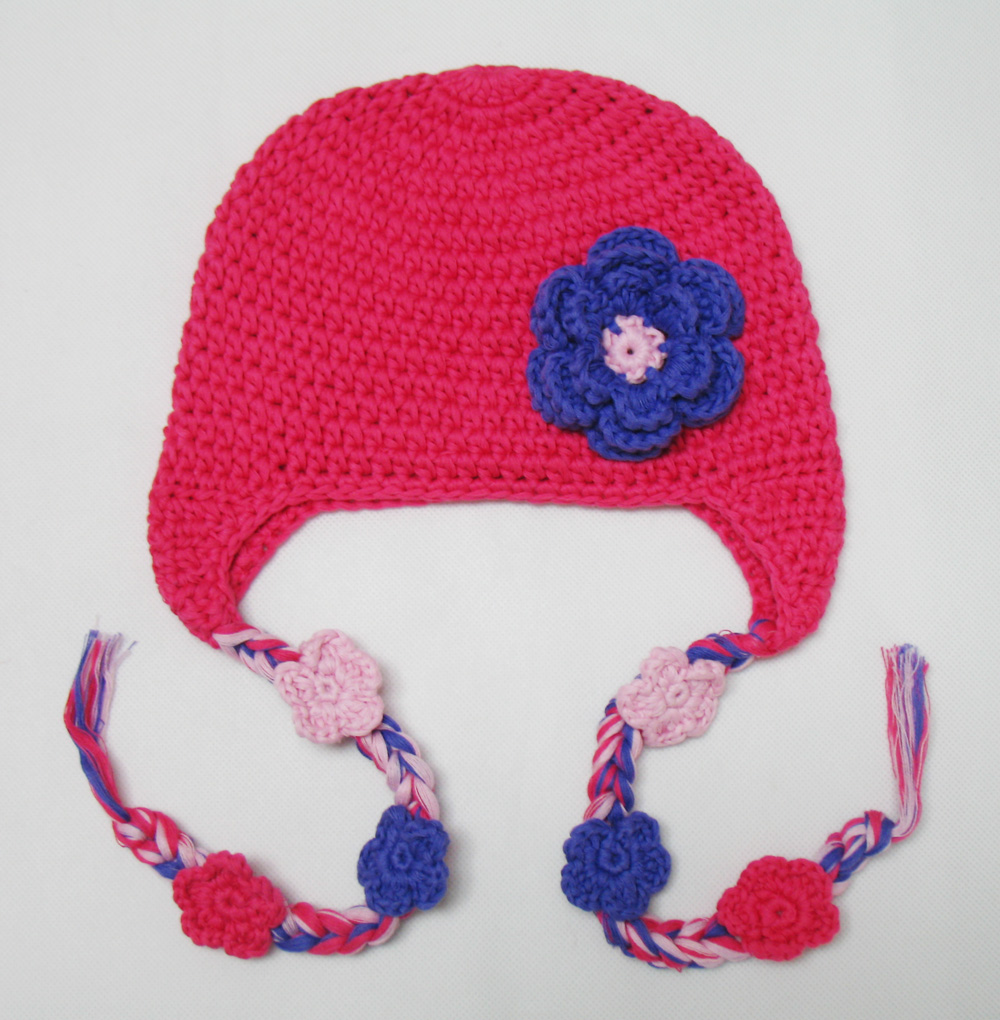 Hand-Knit Baby Girl Floral Trapper Beanie