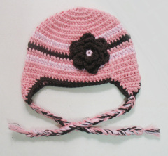 Hand-Knit Baby Girl Floral Trapper Beanie