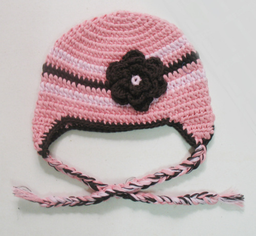 Hand-Knit Baby Girl Floral Trapper Beanie
