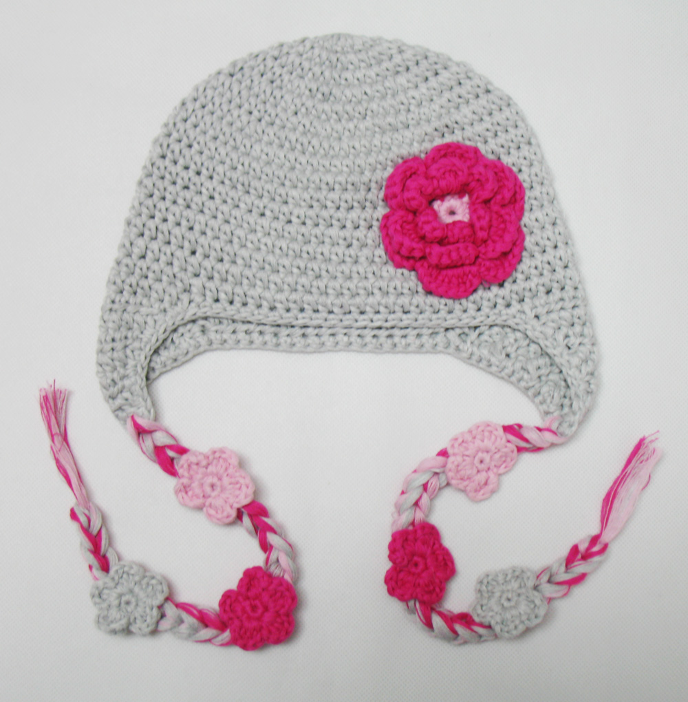 Hand-Knit Baby Girl Floral Trapper Beanie
