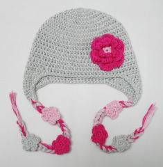 Hand-Knit Baby Girl Floral Trapper Beanie