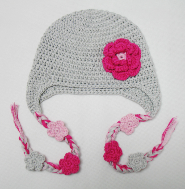 Hand-Knit Baby Girl Floral Trapper Beanie