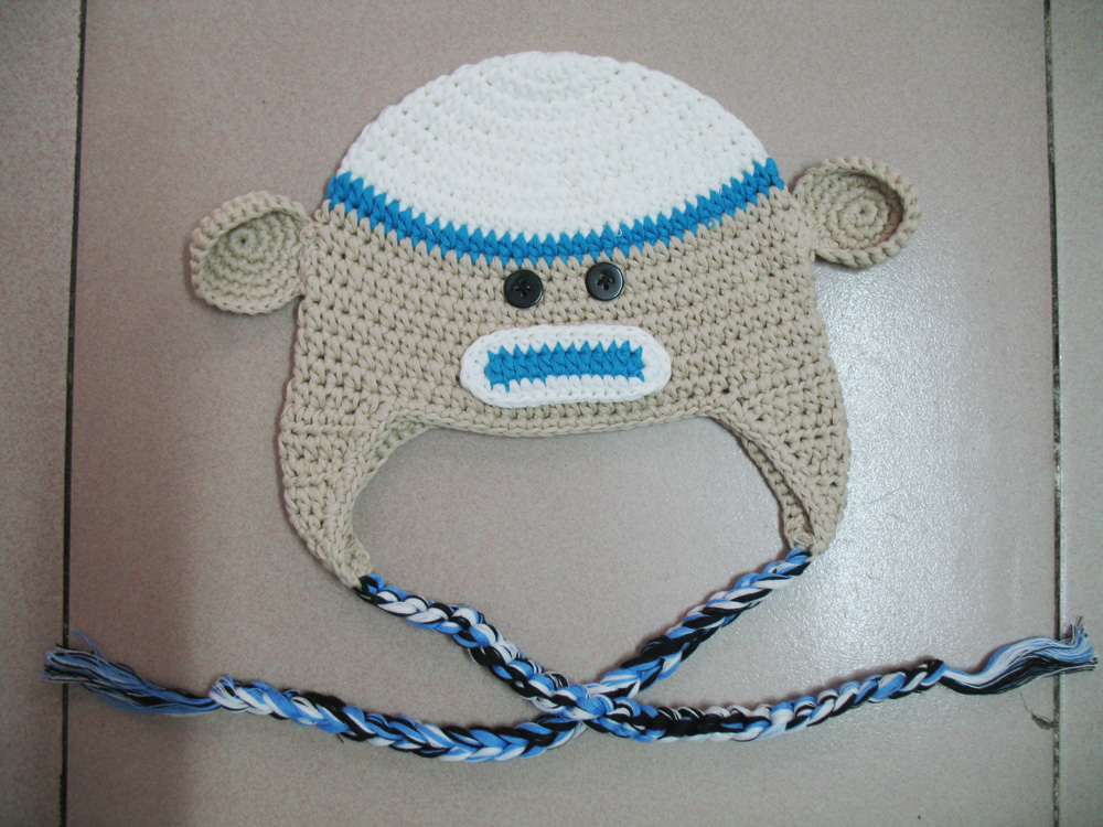 Hand-Knit Baby Monkey Trapper Beanie