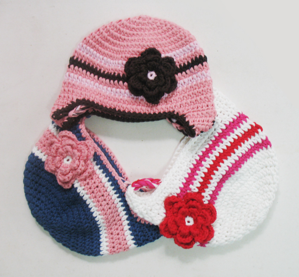 Hand-Knit Baby Girl Floral Trapper Beanie