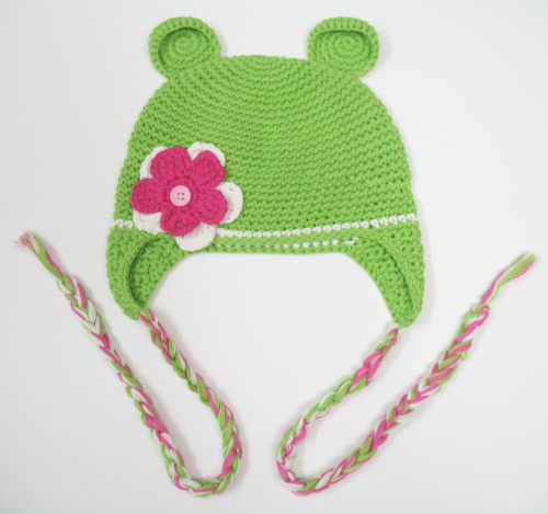 Hand-Knit Eared Baby Girl Floral Trapper Beanie