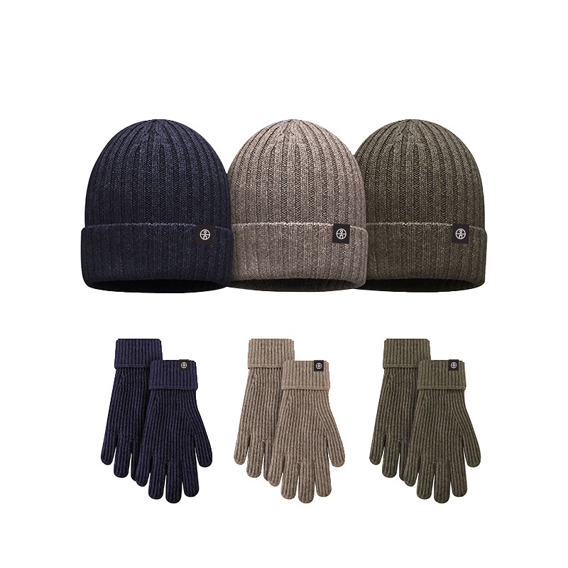 Wool Beanie Cap / Touchscreen Gloves Set