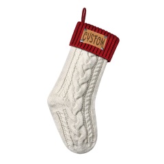 Knitted Christmas Sock Ornament with Leather Label