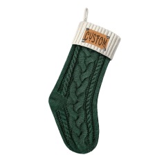 Knitted Christmas Sock Ornament with Leather Label