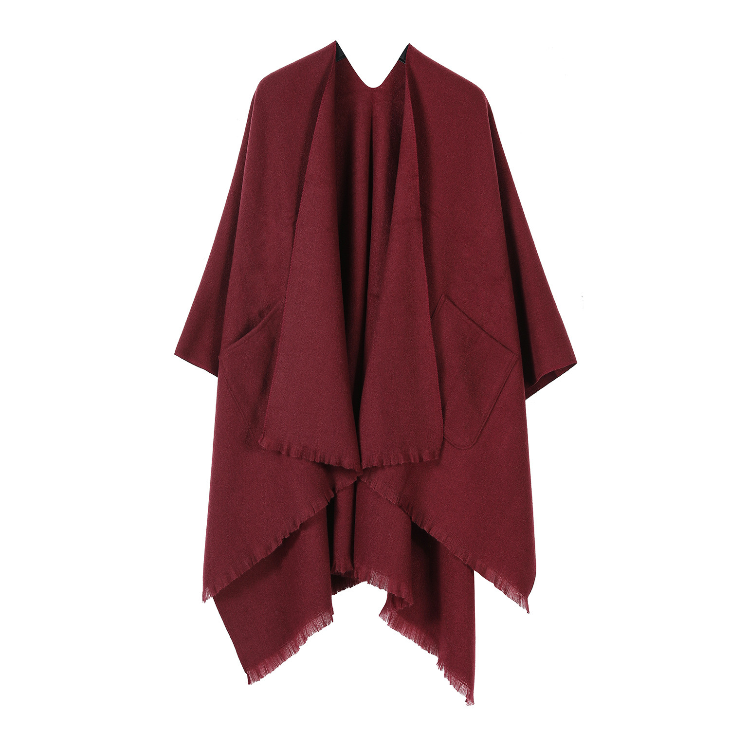 Solid-Color Long Shawl with Tassel