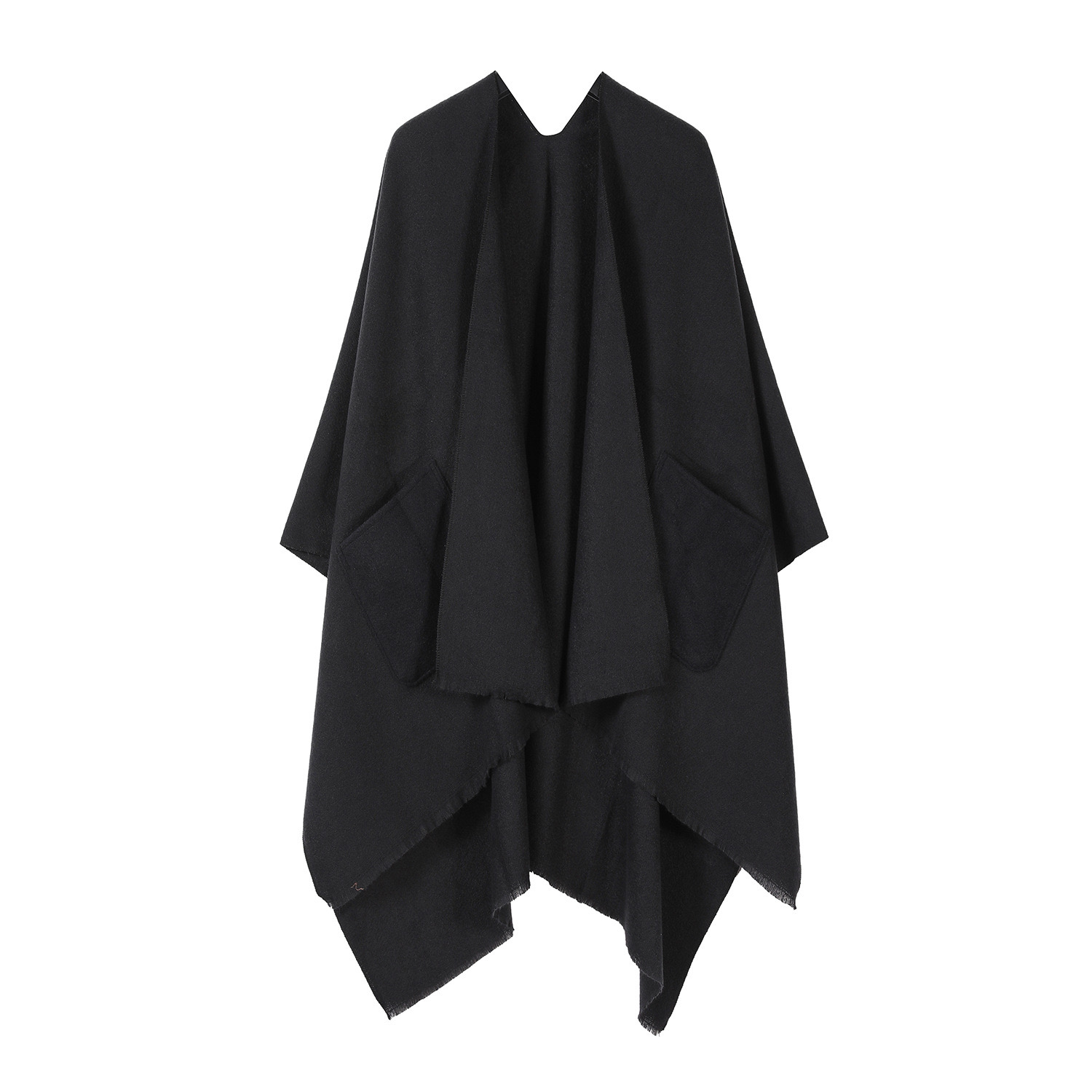 Solid-Color Long Shawl with Tassel