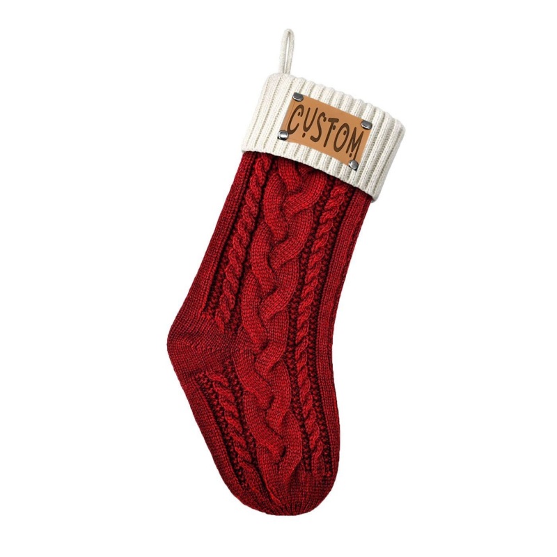 Knitted Christmas Sock Ornament with Leather Label