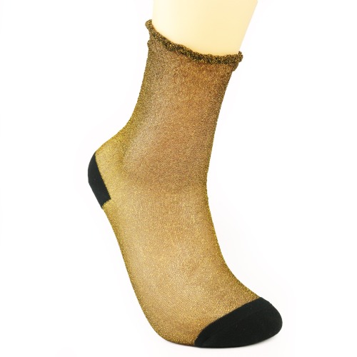 Sheer socks with gold and silver thread