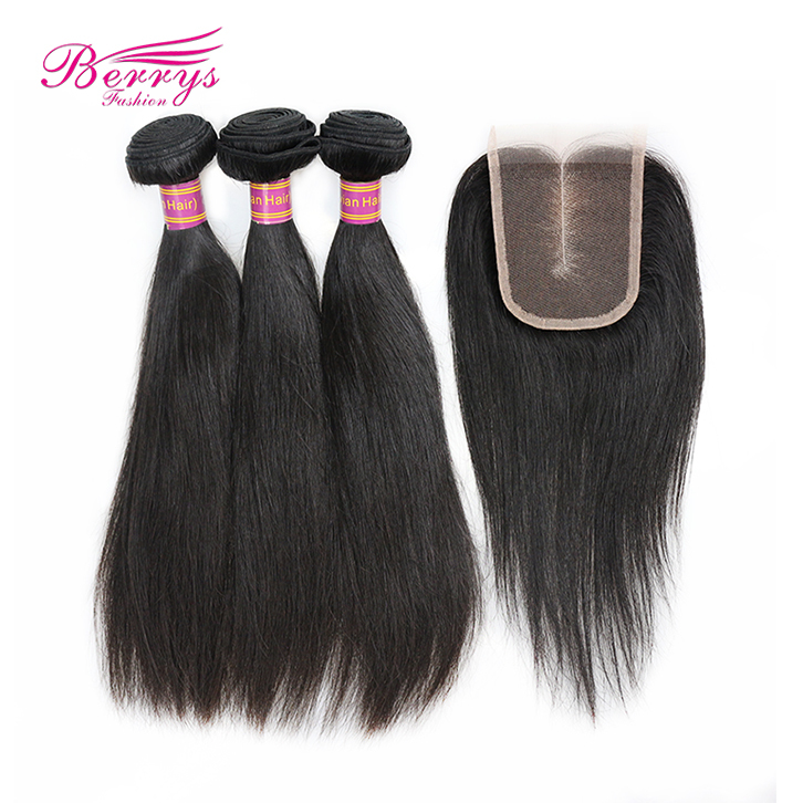 3 Bundles Peruvian Virgin Hair Straight with 4x4 Lace Closure(4*4) 100% Unprocessed Top Quality Hair Extension