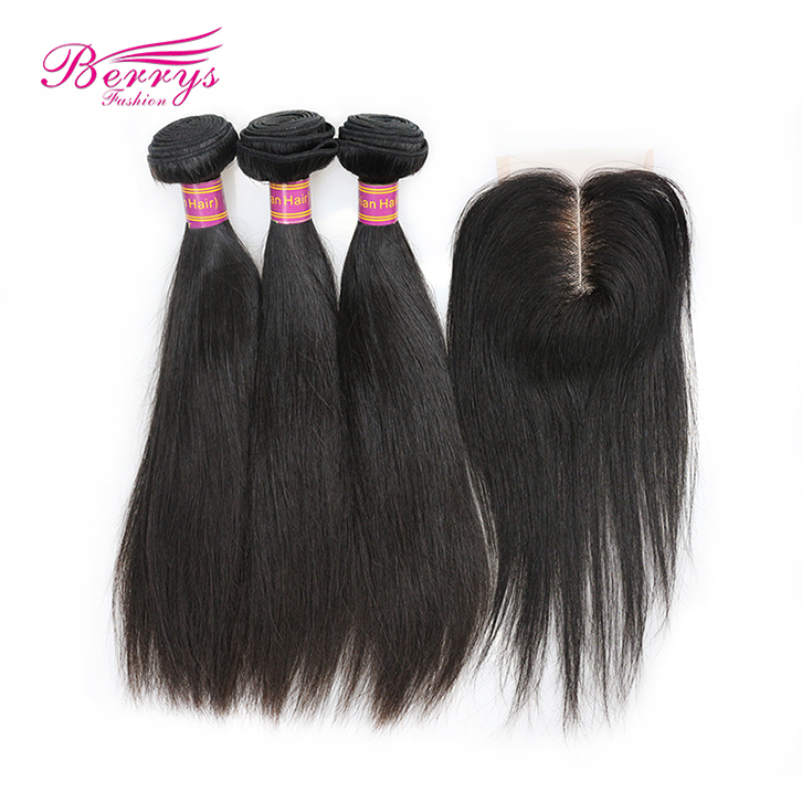 3 Bundles Peruvian Virgin Hair Straight with 4x4 Lace Closure(4*4) 100% Unprocessed Top Quality Hair Extension