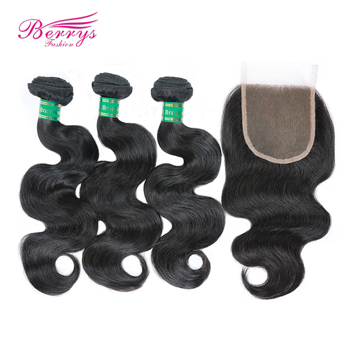 3 Bundles Body Wave Brazilian Virgin Hair With Closure 100% Unprocessed Virgin Hair with 4x4 Lace Closure