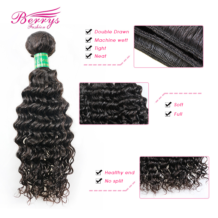 Berrysfashion 100% Human Hair 1pc Deep Wave/Curly Human Hair Weave Natural Color 100% Virgin Unprocessed Hair Extension