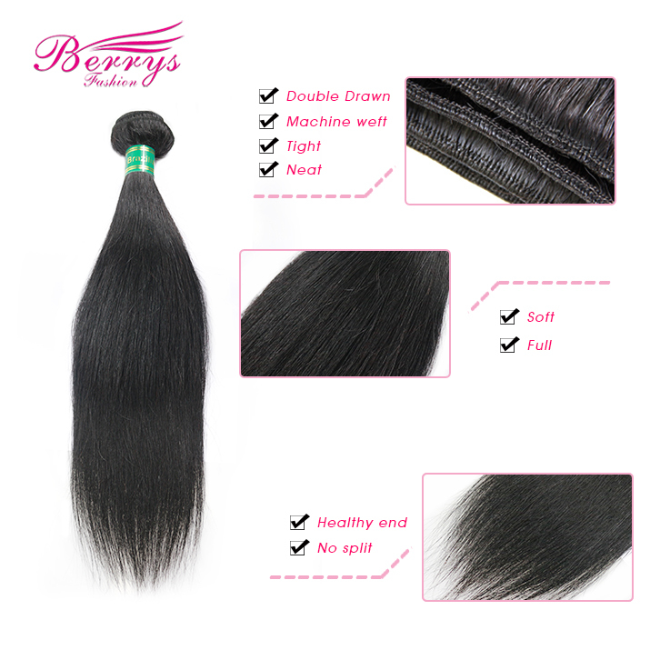 High Quality Brazilian Virgin Hair Straight 1pc Natural Color Soft Human Hair Extension