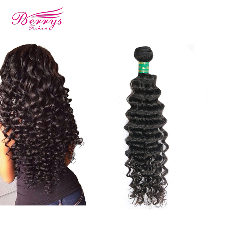 Berrysfashion 100% Human Hair 1pc Deep Wave/Curly Human Hair Weave Natural Color 100% Virgin Unprocessed Hair Extension