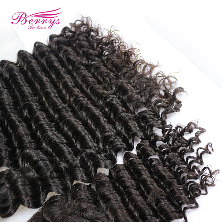 3 Bundles Brazillian Deep Wave Hair with Closure 4x4 Lace Closure with Bleached Knots and Baby Hair 100% Unprocessed Virgin Brazilian Hair