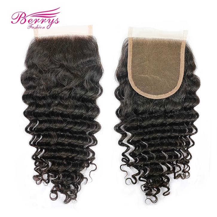 Transparent Closure 4*4 Brazilian Deep Wave Virgin Hair Free Part Closure Bleached Knots Unprocessed Human Berrys Fashion Hair