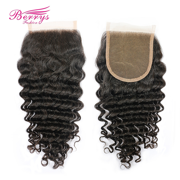 Transparent Closure 4*4 Brazilian Deep Wave Virgin Hair Free Part Closure Bleached Knots Unprocessed Human Berrys Fashion Hair