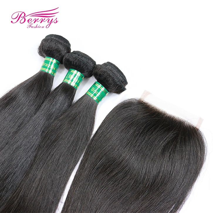 Best Quality Hair 3pcs Unprocessed Straight 100% Unprocessed Virgin Hair with 1pc Lace Closure 4x4 with Baby Hair and Bleached Knots