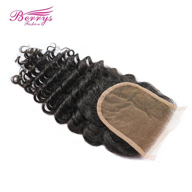 Transparent Closure 4*4 Brazilian Deep Wave Virgin Hair Free Part Closure Bleached Knots Unprocessed Human Berrys Fashion Hair