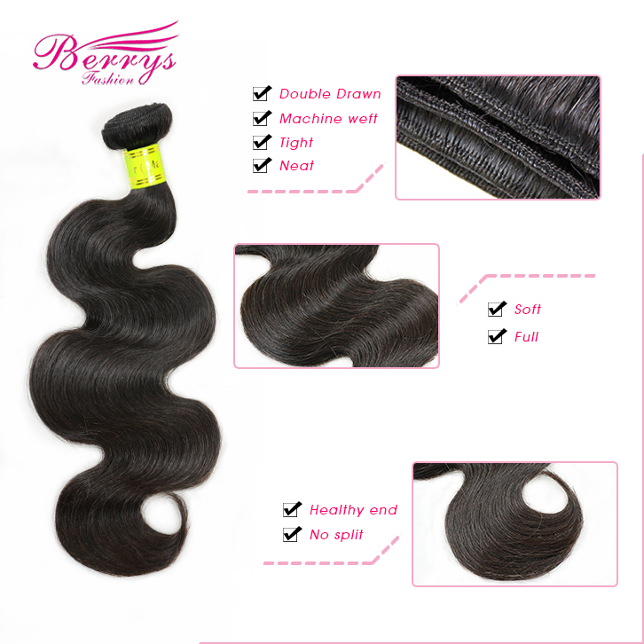 High Quality Unprocessed 1 Bundle Body Wave Sliver Band Remy Human Hair Extension Natural Color Berrys Hair Products