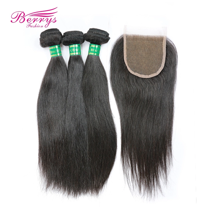 Best Quality Hair 3pcs Unprocessed Straight 100% Unprocessed Virgin Hair with 1pc Lace Closure 4x4 with Baby Hair and Bleached Knots